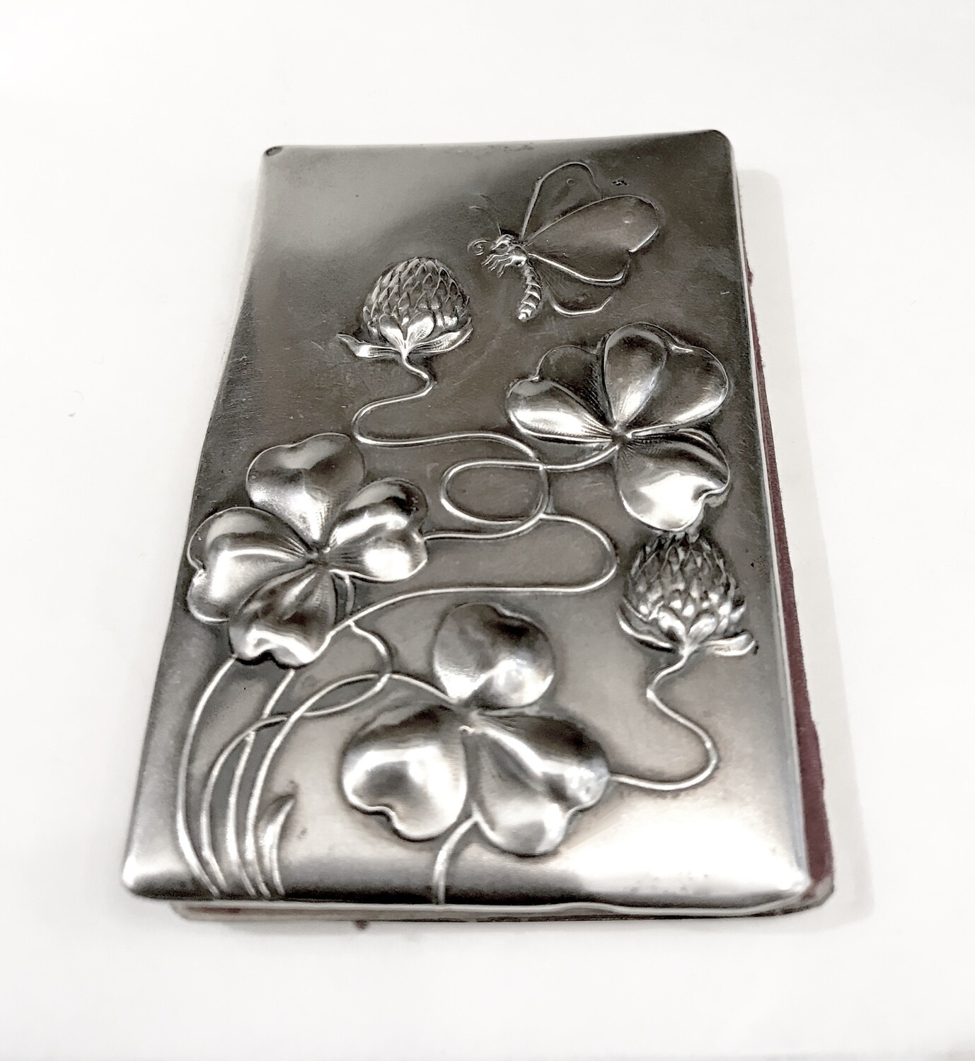 Silber 800 Jugendstil Patent Büchlein Klee Kleeblätter Schmetterling um 1900