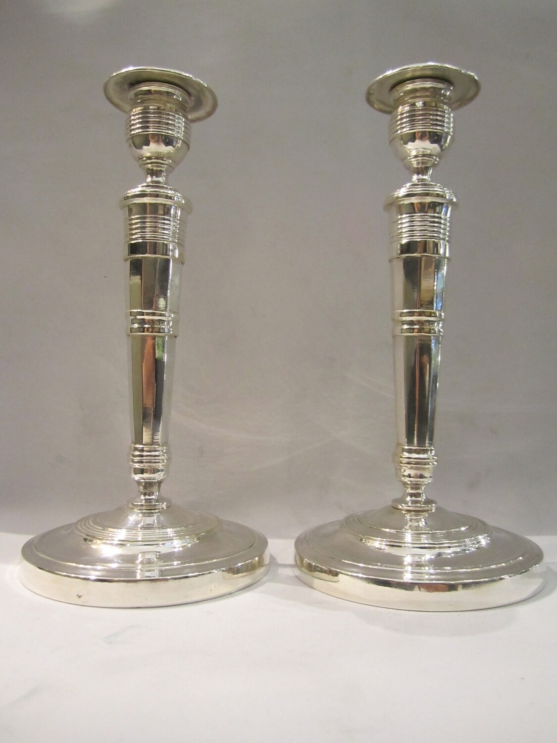 Leuchter Paar um 1820 versilbert Empire,Bidermeier, pair of elegant georgian silver plated candleholders