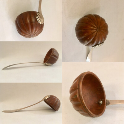 Antike Silber Holz Kelle um 1800 deutsch Biedermeier Empire, antique Georgian silver wood ladle