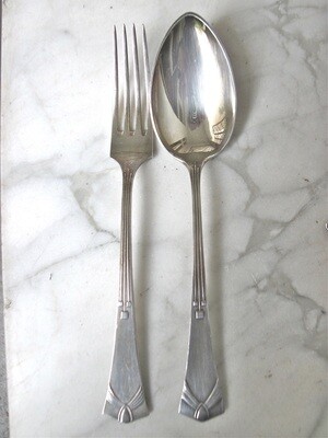 Besteck Jugendstil um 1900 versilbert 6 Löffel,  9 Gabeln Deutschland, german art nouveau cutlery pieces 6 spoons 9 forks silver plated