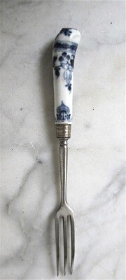 Antike Gabel, Porzellan Griff, deutsch um 1750, Pistolengriff, antique germain porcelain pistol handle fork
