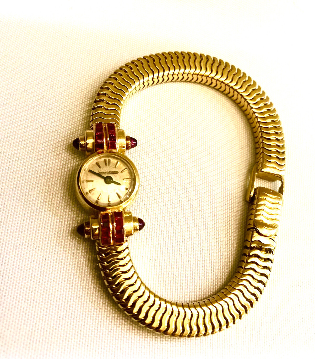 Jaeger Le Coultre Duoplan Damen Cocktail Armbanduhr mit Rubinen 750 Gold Frankreich Schweiz um 1940/50 , ladies cocktail watch with rubies