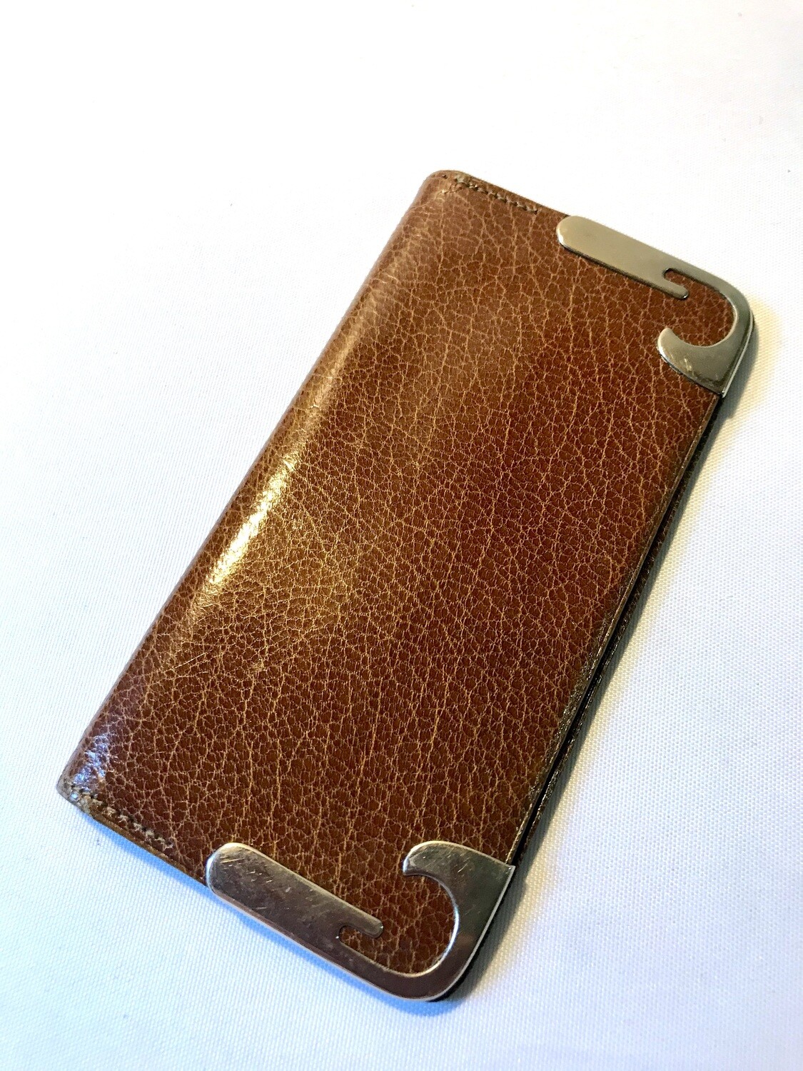 Jugendstil kleine Brieftasche mit Stift aus feinstem Leder aussen rot/braun innen grün mit Silber Ecken im fantastischem Erhaltungszustand