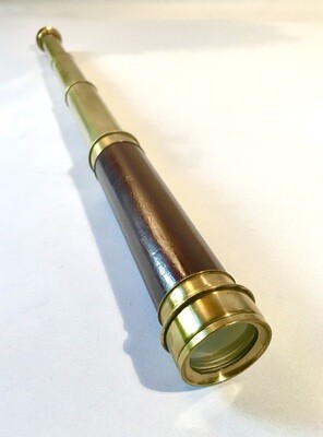 Kleines antikes ausziehbares Fernrohr Linsenteleskop um 1800 Messing Leder, small antique brass and leather 3 draw telescope