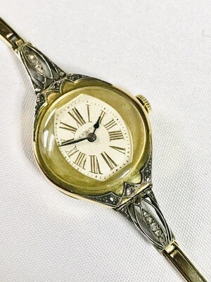 Original Jugendstil 585 Gold Damen Armbanduhr Diamanten, mechanisches Uhrwerk der Marke Zenith Schweiz / Russland um 1912, ladies wristwatch