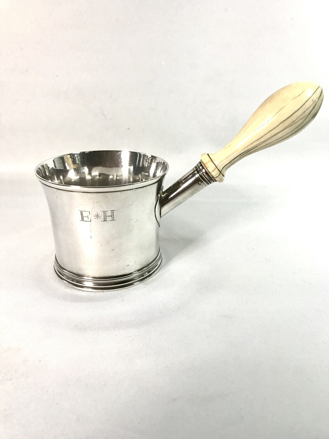 Antiker Silber Cognac Wärmetopf England 1731 mit Elfenbein Griff (mit Gutachten) George II ,antique  hallmarked english silver brandy pan with ivory with expertise