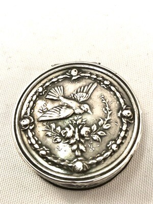 Silber Pillendose um 1900 Frankreich mit Vogel, silver pill box art nouveau 