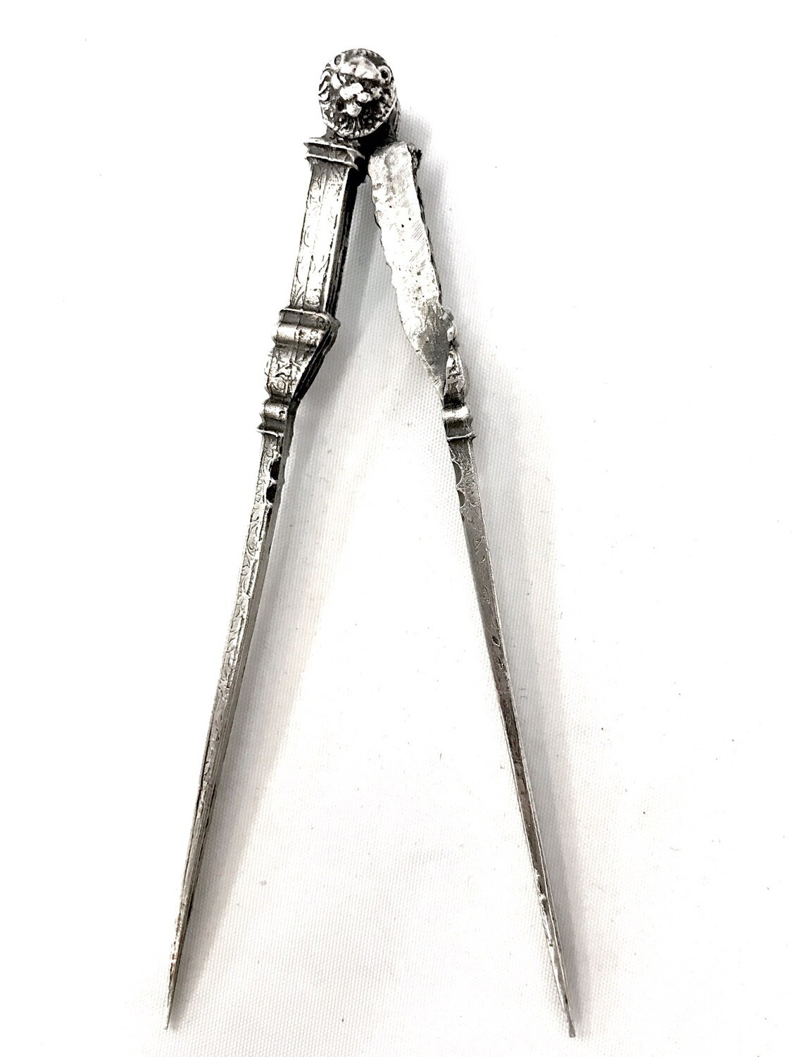 Antique noble drawing compass Renaissance silver Italy around 1580 with lion&#39;s head measuring device scientific instrument measure ,nautical , astronomers, master builders, geographers ,sailors