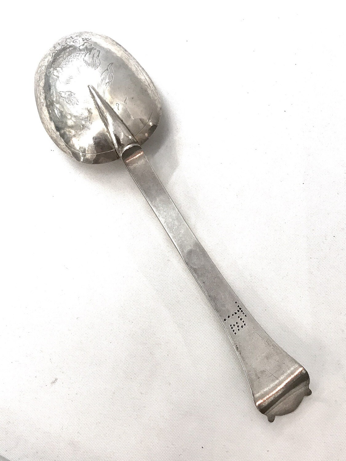 antique baroque German rat tail spoon hallmarks 1696, tax marks for 1800 