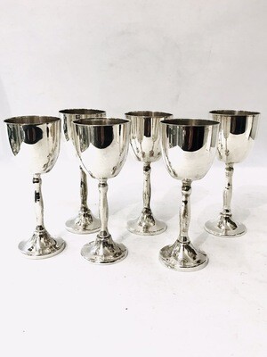 Liquor cups beakers , set of 6, 925 sterling silver with stem, liqueur cup, vodka cup, simple shape, 294 g