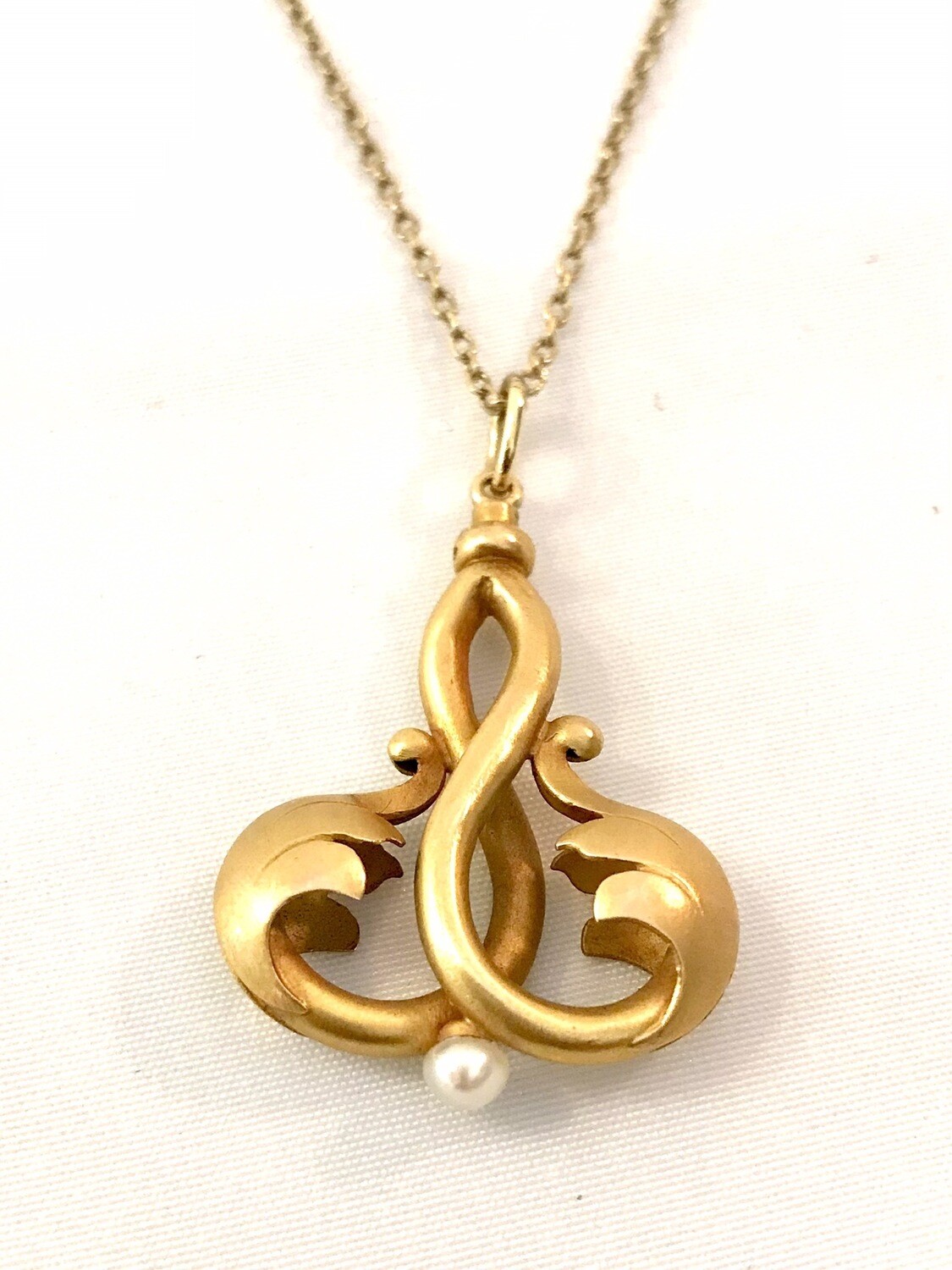 Jugendstil 750’er Gold Anhänger 585 Gold Kette, art nouveau 18 ct gold pendant on a 14 ct gold chain 