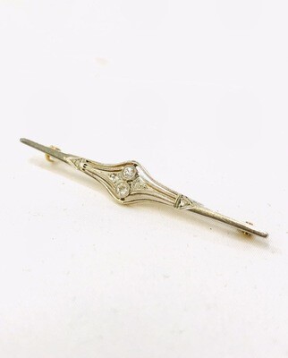 Art Deco 750 Gold Stab Brosche mit Platin und Diamanten Sicherheitsverschluss um 1920, 18 ct gold and platinum diamond brooch