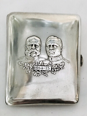 Silber Zigarettenetui mit Portraits von Kaiser Franz Josef I von Österreich und Kaiser Wilhelm II von Deutschland 1914/15 Habsburg Lothringen