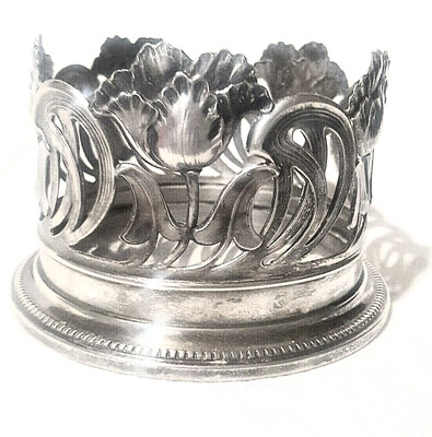 WMF Flaschenhalter Flaschen Untersetzer Jugendstil um 1900 Deutschland, silver plattet Art Nouveau bottle holder iris design