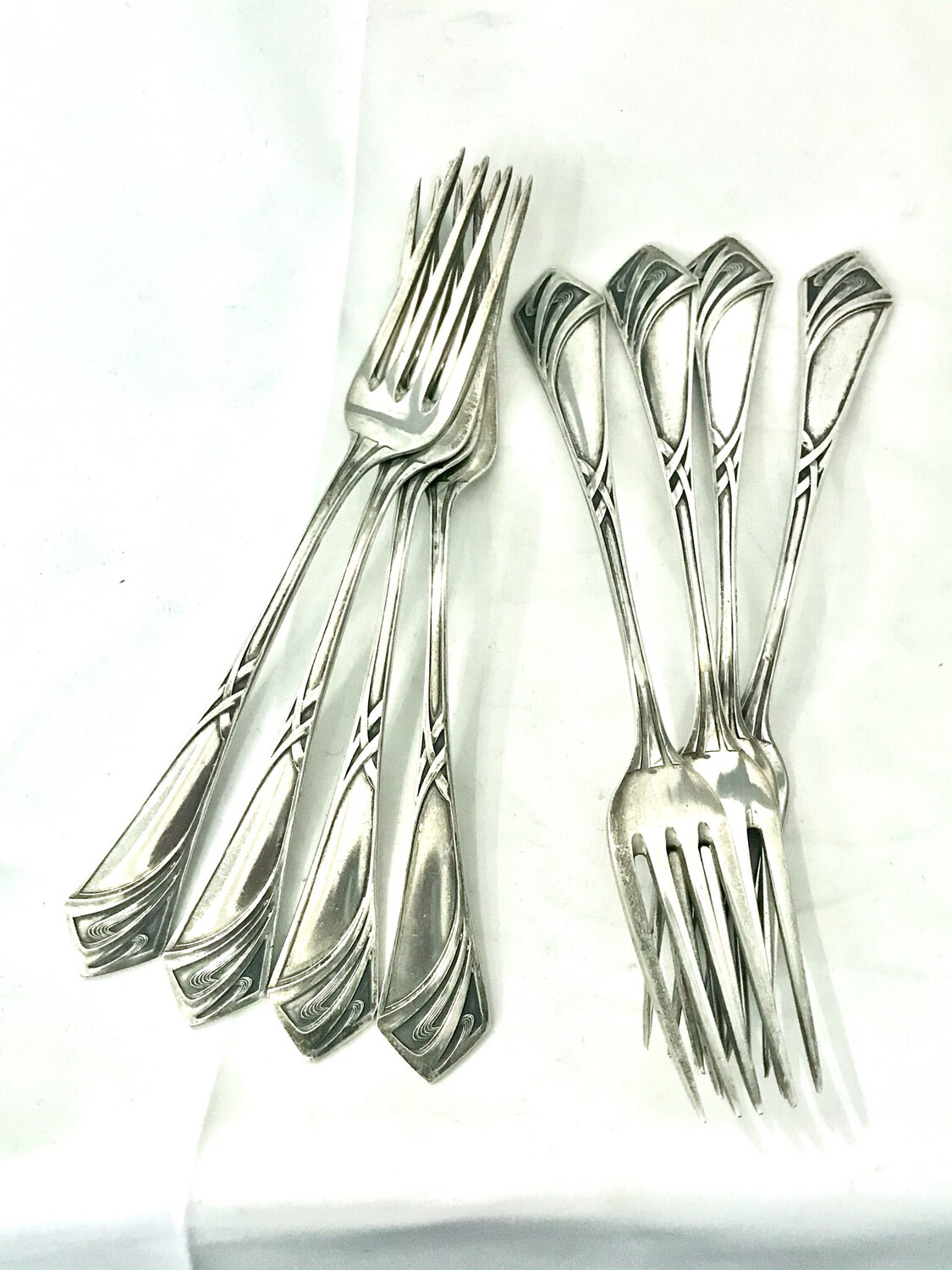 8 medium forks 800 Silver Kaltenbach Karl &amp; Söhne , Art Nouveau medium silver forks Germany ca.1905