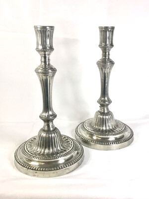 Paar antike Zinnleuchter um 1750 Frankreich 18. Jahrhundert gemarkt FIN , a pair of 18th century antique pewter candlesticks 