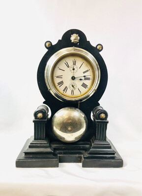 Monumentaler antiker alter mechanischer “Junghans” Wecker Holzgehäuse im Renaissancestil um 1870 deutsch sehr selten, rare antique old alarm clock german 19th century Neorenaissance wood case