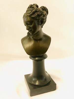 Antique classic small bronze bust Diana on base 19th century Empire