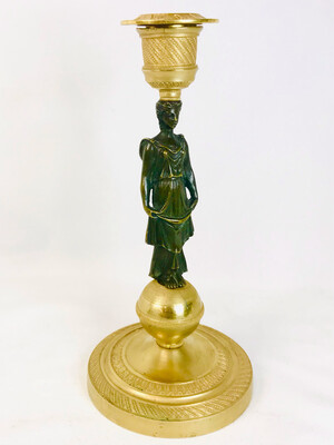 Antiker Kerzenleuchter Bronze feuervergoldet Karyatide Klassizismus, Empire ca.1810 Frankreich , ormolu classical greek sculptural candlestick
