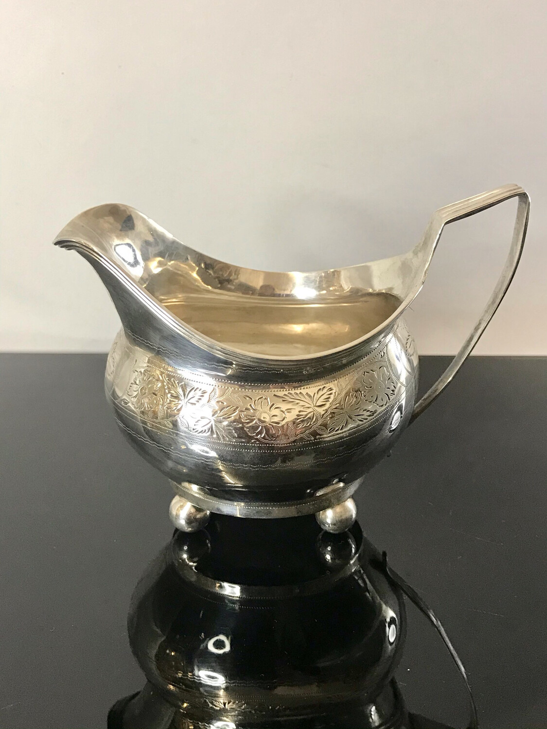 Antikes Silber Sahnegiesser, Milchkännchen Sahnekännchen, Biedermeier, Empire,  England hallmarked 1814, antique georgian english cream or milk jug, George III