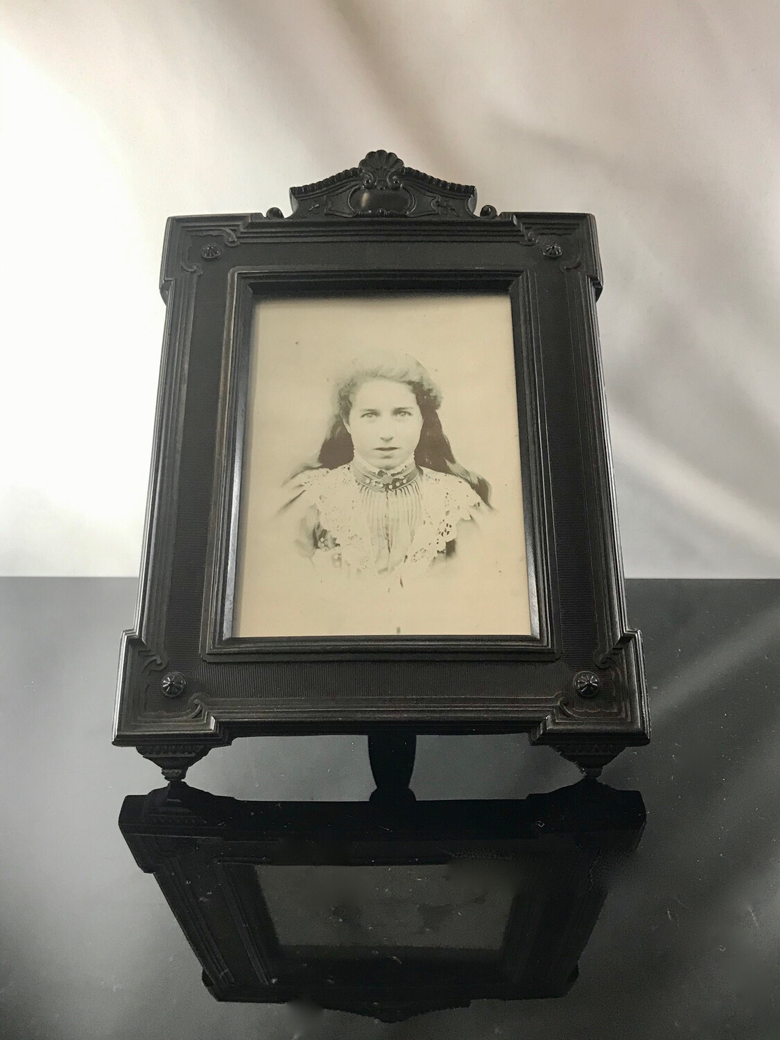 Black original antique vintage photo frame Wilhelminian style around 1880 France Napoleon III, Gutta Percha Ebonite