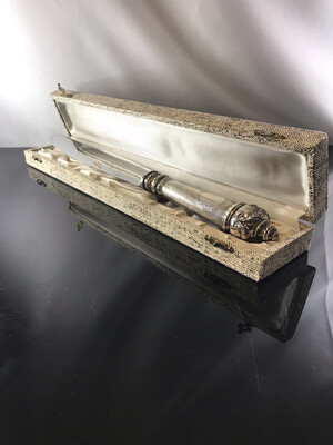 Grosses Messer Tortenmesser Pastetenmesser um 1890 Frankreich in Kiste Silber Griff, large serving knife for dividing cake or pies