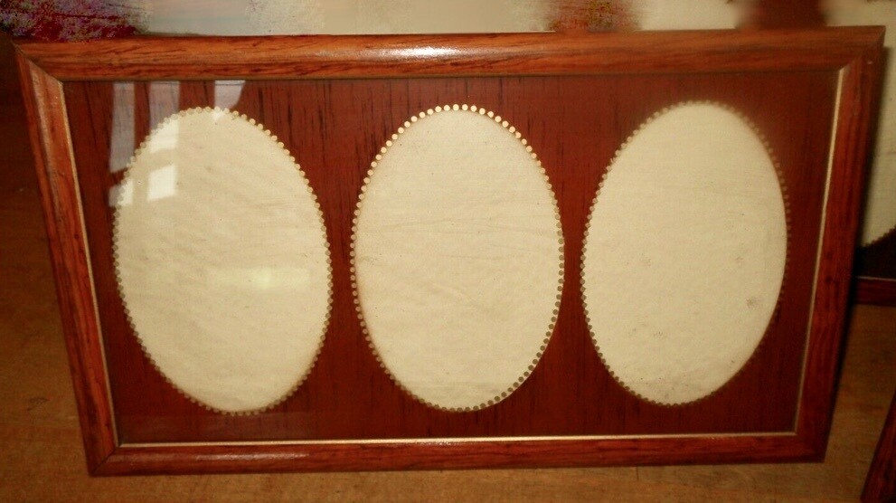 Triptychon Photo frame picture frame in wood with oval passé partout for 3 photos vintage 