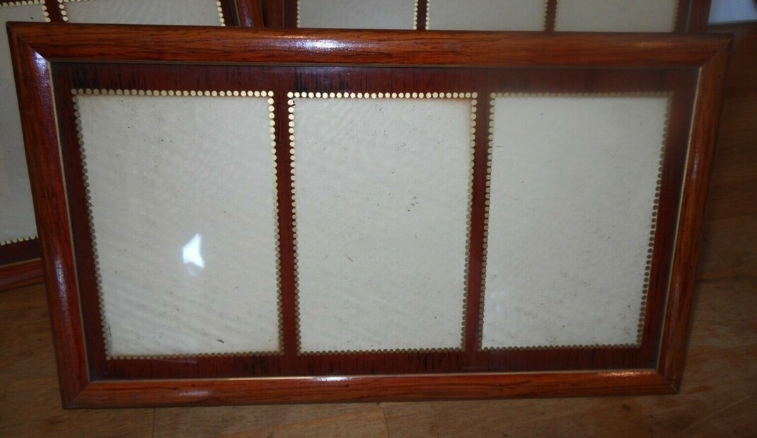 Triptych photo frame wooden original around 1910 with passe-partout for 3 rectangular photos vintage picture frame like new 