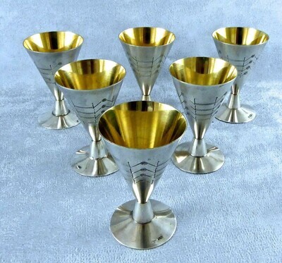 Wodka Becher Silber 6 er Satz Art Deco um 1930 Russland Frankreich Import, 6 silver Russian vodka beakers French import marks