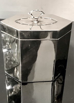Teedose sechseckig 925 Sterling Silber England 1916 Silberschmied T.Bradbury, English silver tea caddy Edwardian