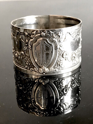 Serviettenring Silber Frankreich um 1900 Initialen AB, french silver napkin ring art nouveau