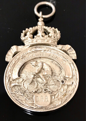 Badge silver medal price bicycle race Germany cycling 1905 with crown, Kaiser Wilhelm II, Weser-Ems, time medal Gau 37