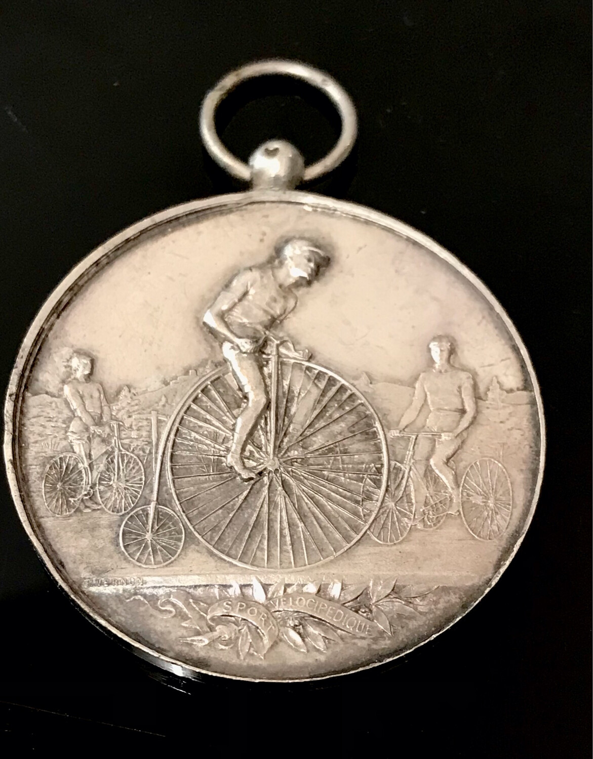 Medal cycling race 1891 Quimper , silver competition France penny-farthing
