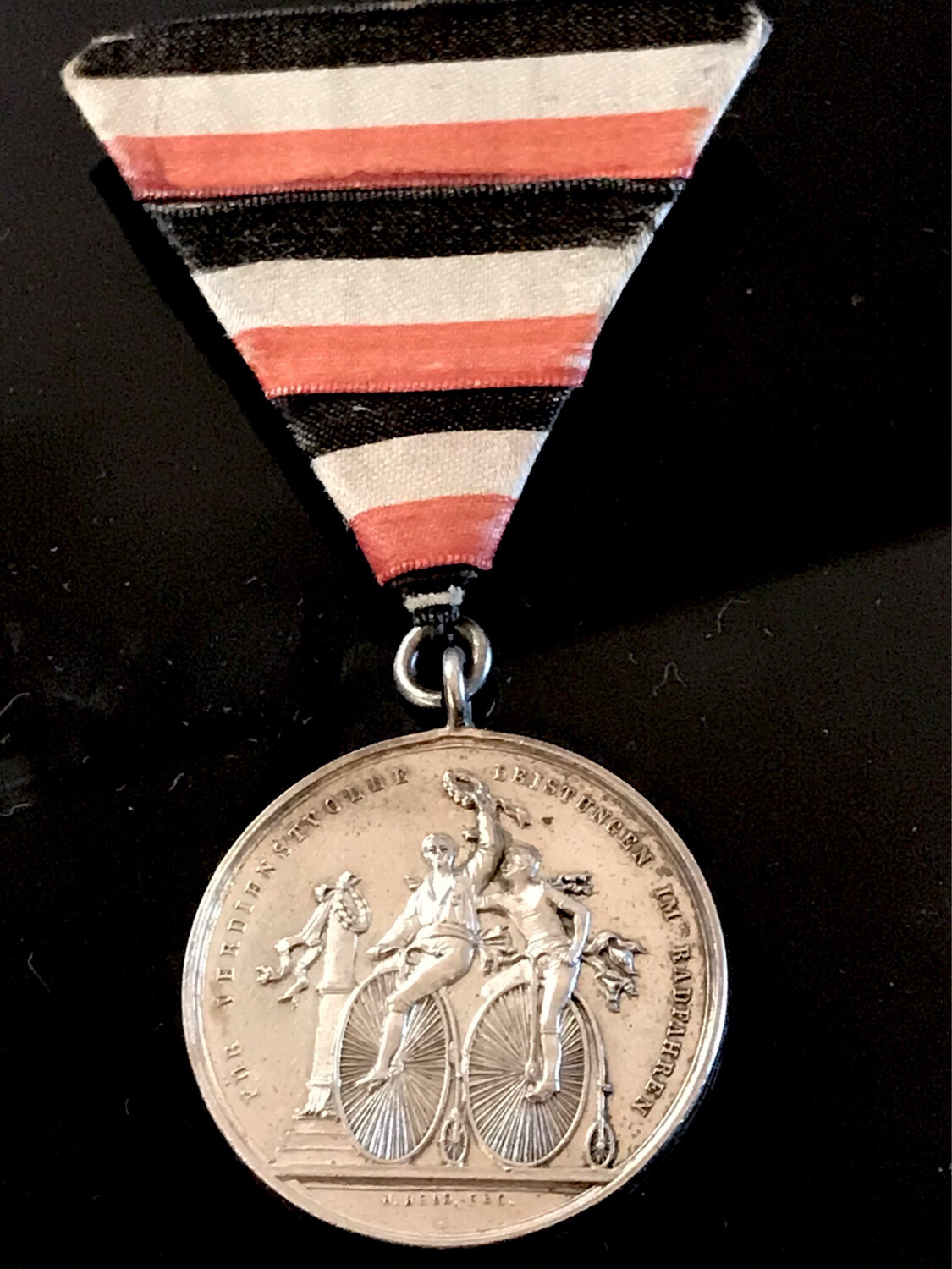 German silver cycling contest medal 19th century penny-farthing competition 