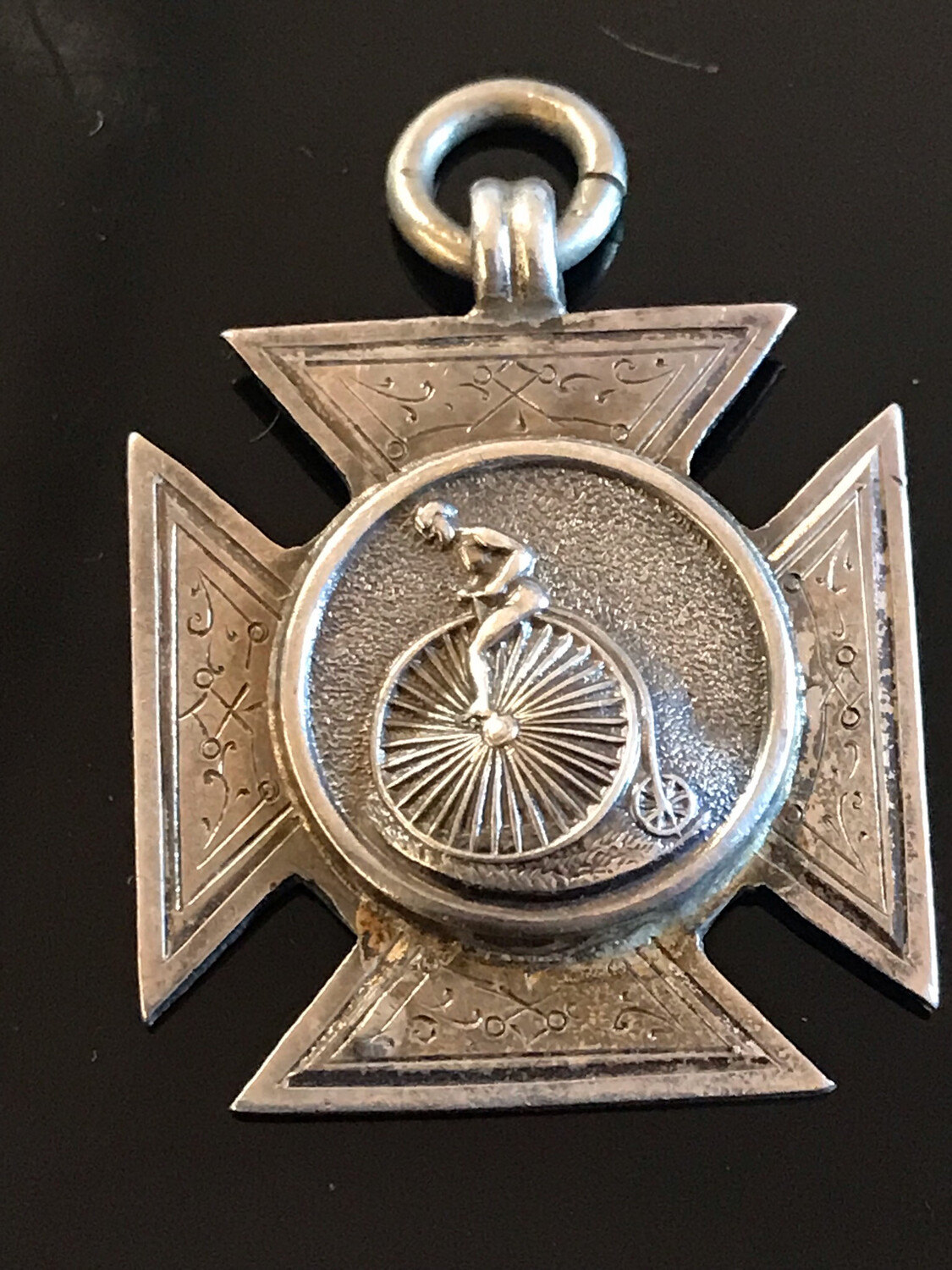 silver cycling medal England 1888 WAAC champion penny-farthing competition 19th century 