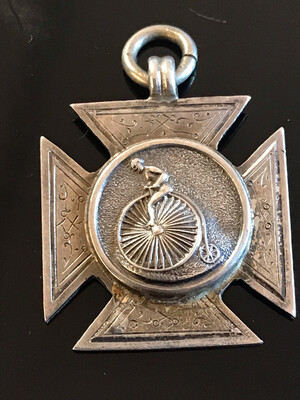 silver cycling medal England 1888 WAAC champion penny-farthing competition 19th century 
