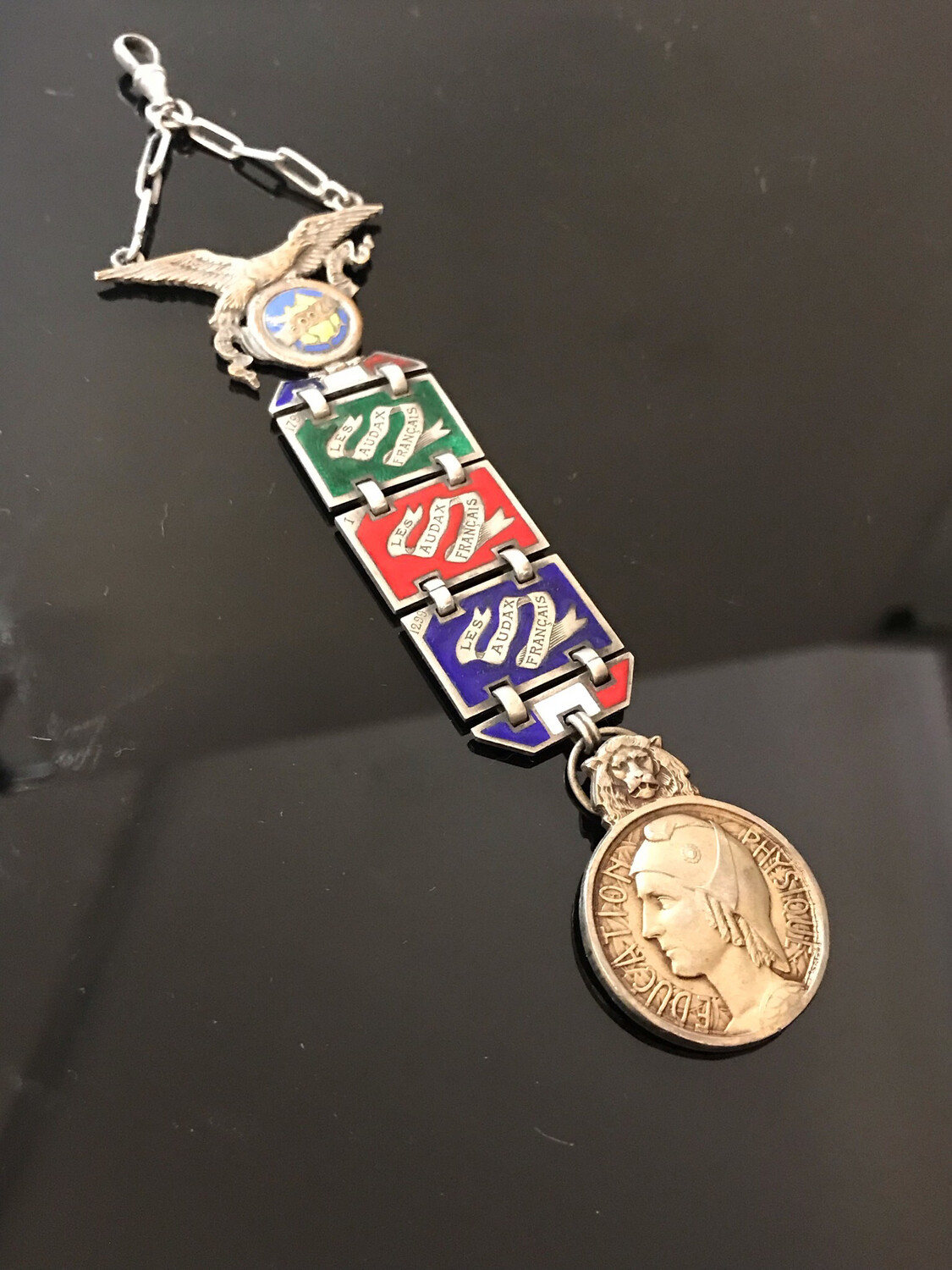 Fahrrad Rennen Abzeichen Medaille Preis Wettbewerb Audax Club parisienne Rennes, Silber und versilbert