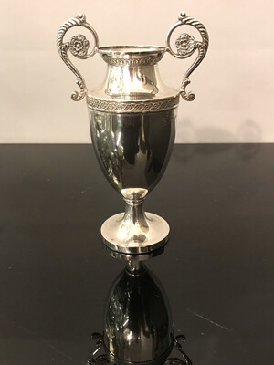 small silver flower vase in the shape of an amphora Belgian around 1900
