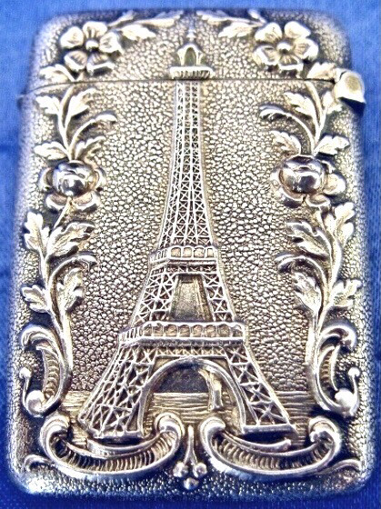  french silver vesta case decorated with Eiffel tower souvenir 