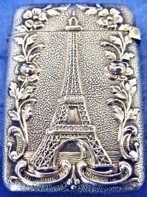  french silver vesta case decorated with Eiffel tower souvenir 