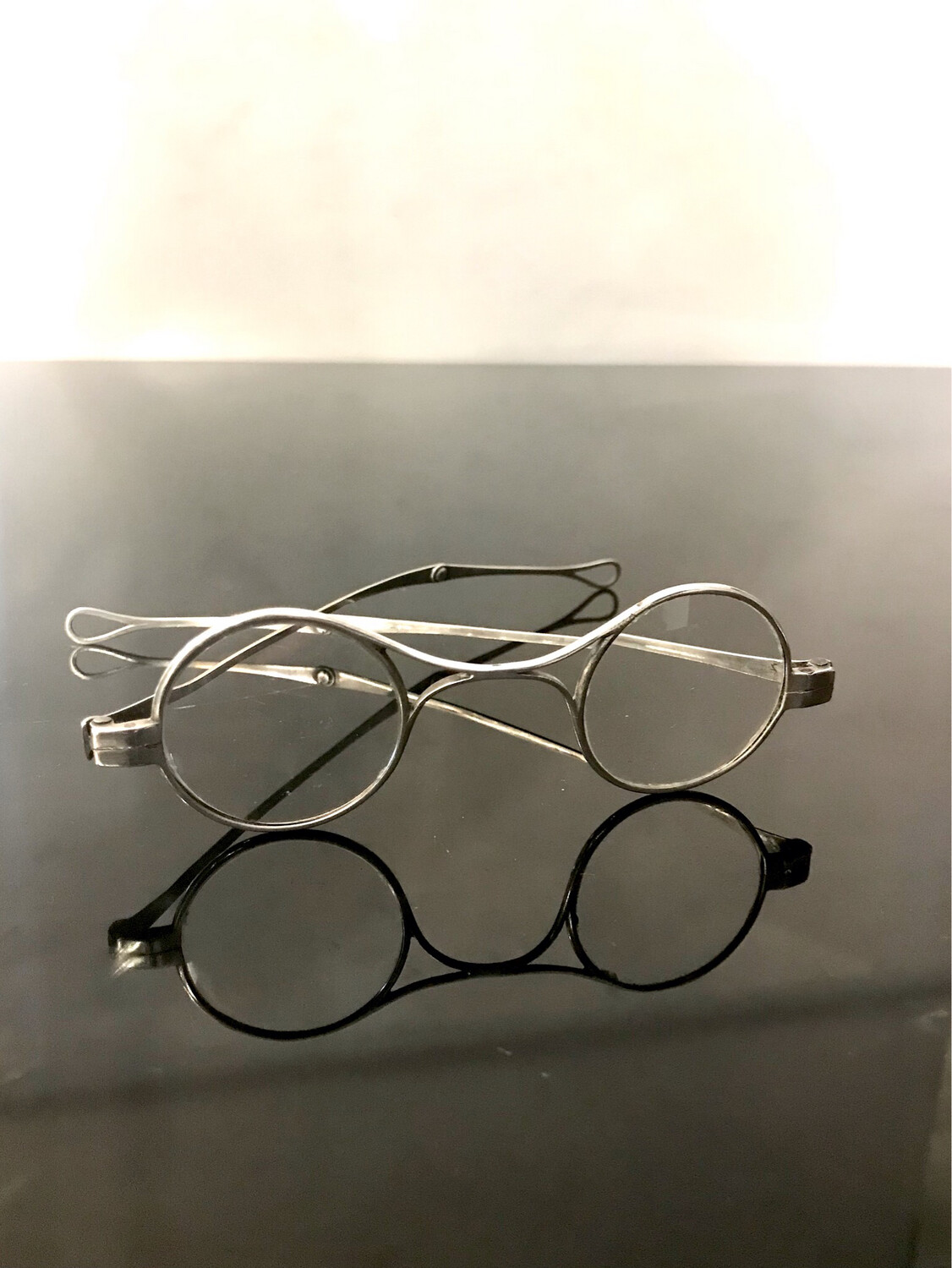 Brille Silber antik Frankreich 1819-1838 runde Linsen Perückenbrille, silver spectacles glasses early 19 th century