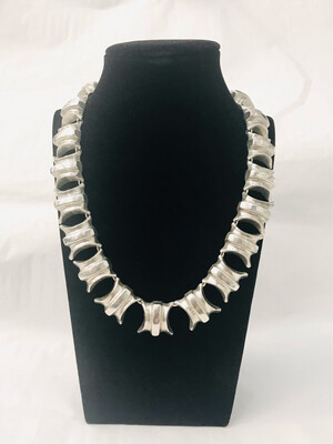 925 Sterling Silver Mexico Taxco, wide , heavy impressive mexican necklace 