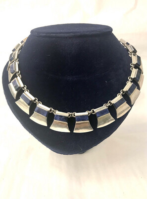 Collier Kette 925 Sterling Silber Lapislazuli Mexiko Künstlersignatur J. Gomes , Modernist , signed mexican silver necklace