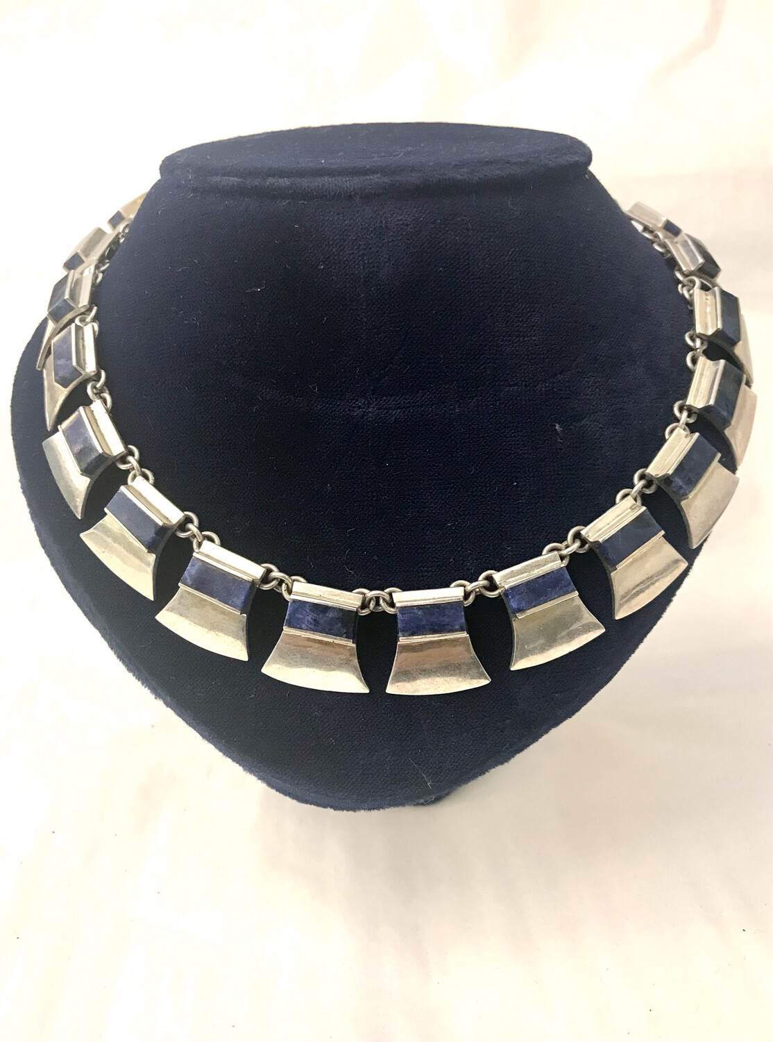 Collier Kette 925 Sterling Silber Lapislazuli Mexiko Künstlersignatur J. Gomes , Modernist , signed mexican silver necklace