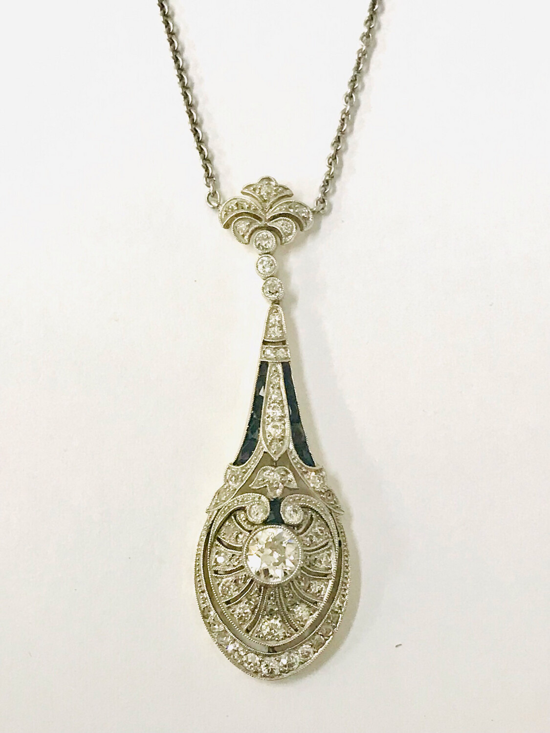 Collier Platin , Gold Diamanten Onyx Art Deco , platinum diamond square onyx necklace