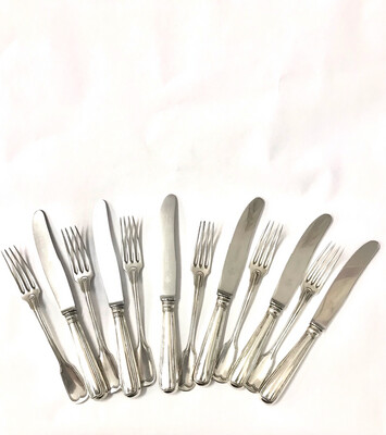 Kleines 800 Silber Besteck für6 Personen,12 Teile , Vorspeise , Fadenmuster Deutschland um 1900 , entrée knives and forks 800 silver Germany fiddle and thread for 6 people , 12 pieces
