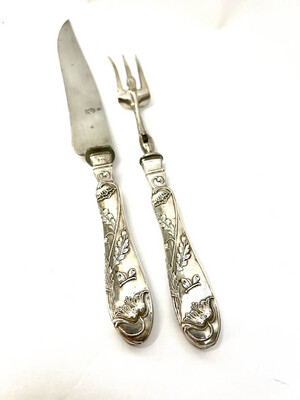 Tranchierbesteck , Silber Deutschland Jugendstil um 1900 Mohnblüten Schmetterling, silver art nouveau carving set