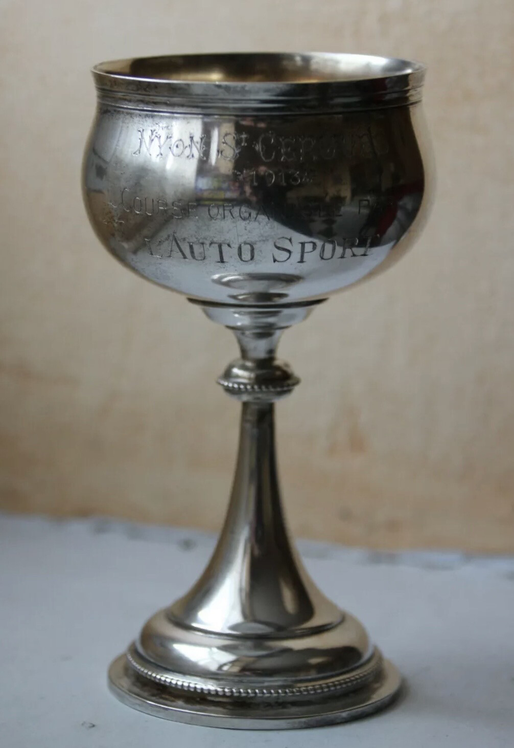Trophäe Weinkelch in Silber Schweiz 1913 Autorennen Autosport, wine goblet swiss 800 silver trophy around 1913 motoring sport 