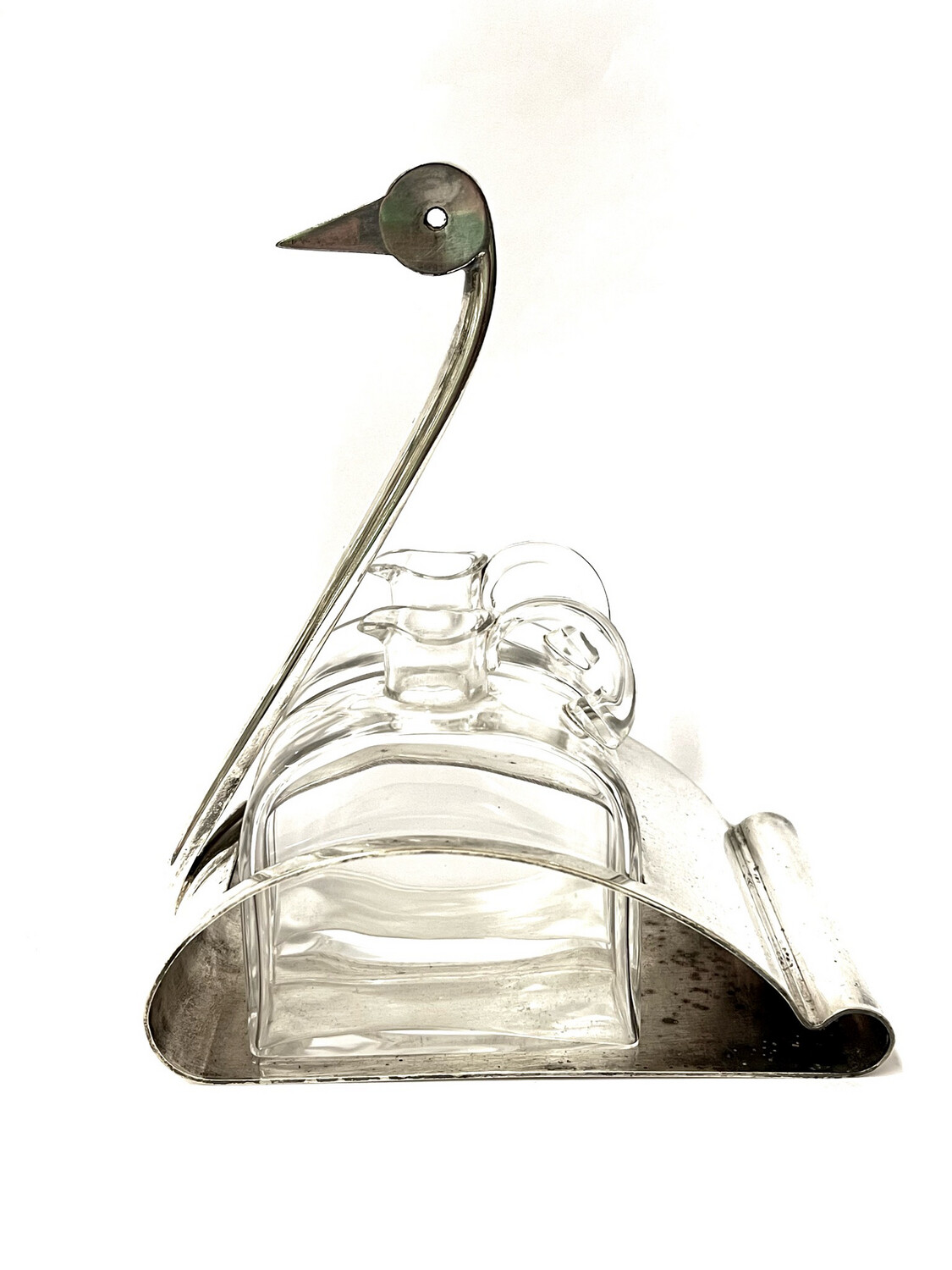 Swan Gallia Christofle Cruet Vinegar Oil Designer Fjerdingstad Art Deco silver-plated metal rarity
