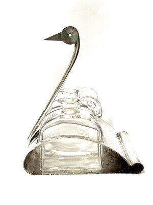 Schwan Gallia Christofle Menage Essig Öl Designer Fjerdingstad Art Deco versilbertes Metall Seltenheit , rare oil / vinegar stand swan shaped 